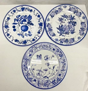 3 Restoration Hardware Garden Style Blue White Metal Tin Plates Cottage Floral - Picture 1 of 5