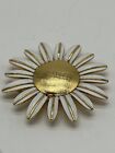 Vintage Avon Large Gold Tone White Daisy Flower Brooch In Box