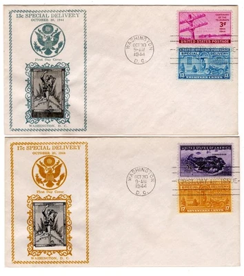 E17-18 Special Delivery 13c + 17c Pair 1944 FDCs - Crosby Unaddressed VF & Clean - Image 1 of 2