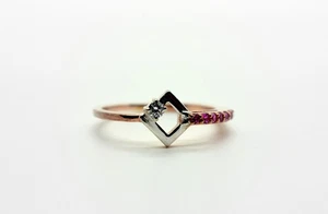 925 Silver 14K Rose gold Plated Ruby & Diamond Engagement Wedding Ring for Women - Picture 1 of 8