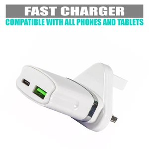 FAST Home Charger USB with Type-C and USB-A ports FIFO Dual Mains 3 Pin UK Plug - Picture 1 of 13