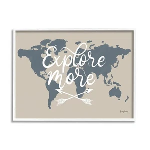 Becky Thorns Design 16x20 World Map Wall Art, White Frame, Tan, Crossed Arrows - Picture 1 of 7
