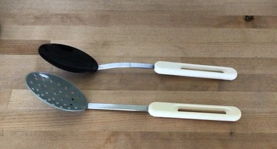 2 Vintage Bonny USA Nylon Plastic Solid Serving Spoon & Slotted White Handle 12" - Image 1 of 4