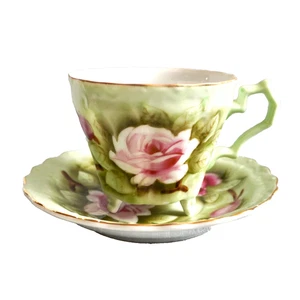 Antiguo juego de platillos para taza de té Lefton China pintados a mano rosa con patas doradas - Imagen 1 de 9