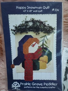 Happy Snowman Quilting Pattern 43"x48" Wall Quilt Vintage UNCUT Pine tree Christ - Picture 1 of 8