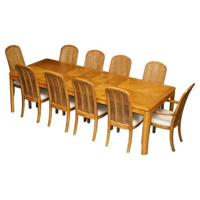 MESA DE COMEDOR VINTAGE INGLESA DE ROBLE Y TECA Y SUITE DE DIEZ SILLAS DE COMEDOR BERGERE Foto 1 de 4