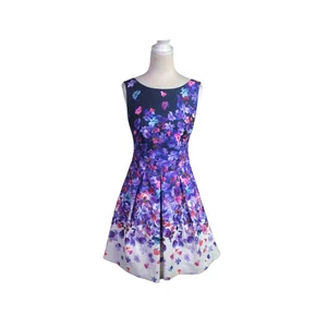 Kay Unger New York Fit & Flare Dress Suze US 4 Floral Print Sleeveless Pockets - Picture 1 of 9
