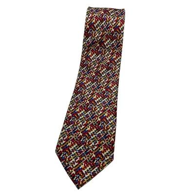 MISSONI Silk Tie ITALY XL Blue Red Yellow Geometric W:3.7" EUC - Image 1 of 4
