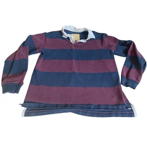 Vtg 80s LL Bean Rugby Shirt Men’s Medium Red Blue Long Sleeve Heavyweight Polo - Picture 1 of 8