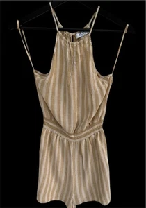 TRAJE DE JUEGO BERSHKA A RAYAS BEIGE Y CREMA NUEVO SIN ETIQUETAS PARA MUJER - TALLA PEQUEÑA - Imagen 1 de 4