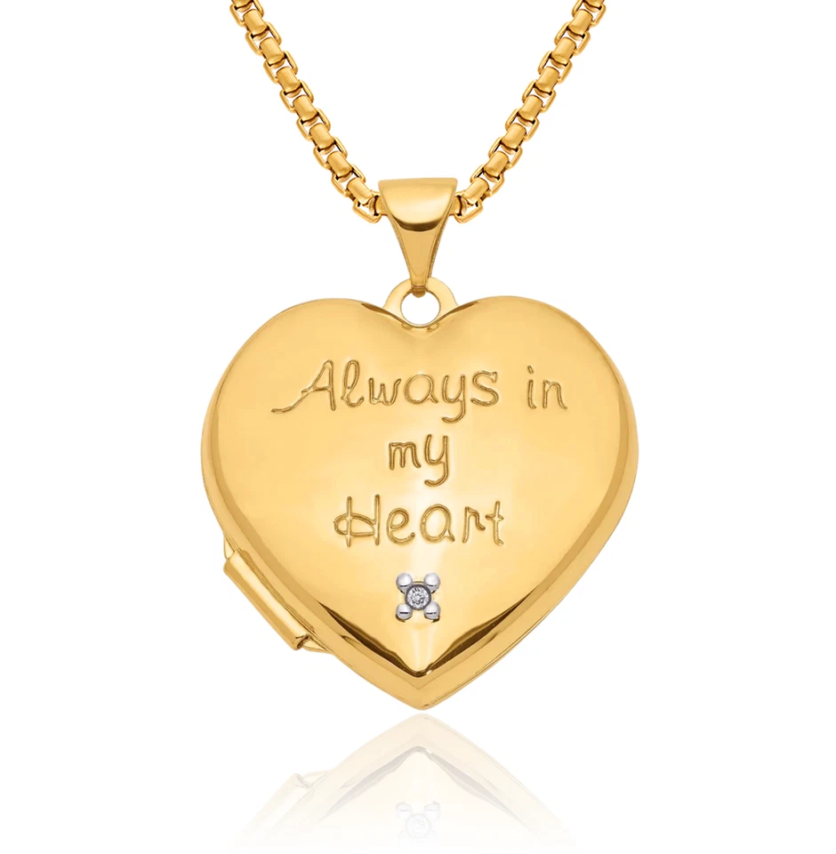 14K Solid Two Tone Gold Rose Pink White Diamond Always My Heart Photo Locket ... - Image 1 of 1