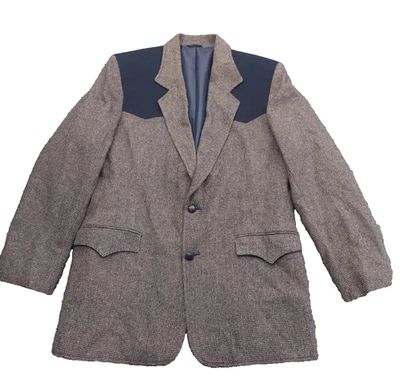Vtg Pioneer Wear Western Blazer Jacket Mens 44 Brown Tweed Black Yoke Cowboy USA - Image 1 of 4