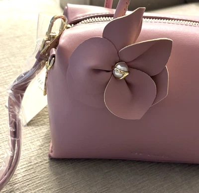Bolso Bandolera de Cuero Ted Baker Rosa Amapola Flor Doble Asa - Nuevo con Etiquetas Foto 1 de 4