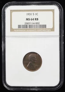 1931-S LINCOLN WHEAT CENT 1C NGC MS64RB (14002-1) - Picture 1 of 2