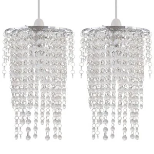 Set of 2 Clear Acrylic Crystal Waterfall Easy Fit Ceiling Light Shade Pendants - Picture 1 of 6