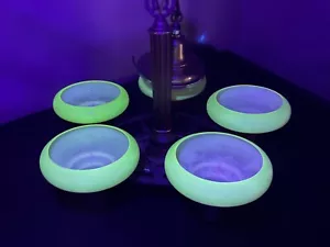 Antique Art Deco Ceiling Light Uranium Glass Slip Shades 5 Arm Chandelier 1920s - Picture 1 of 11