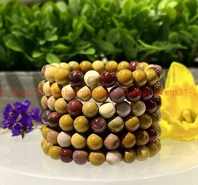 "Lote al por mayor de 6 piezas pulsera elástica curativa cristal mocaíta natural 8 mm 7,5""" Foto 1 de 4