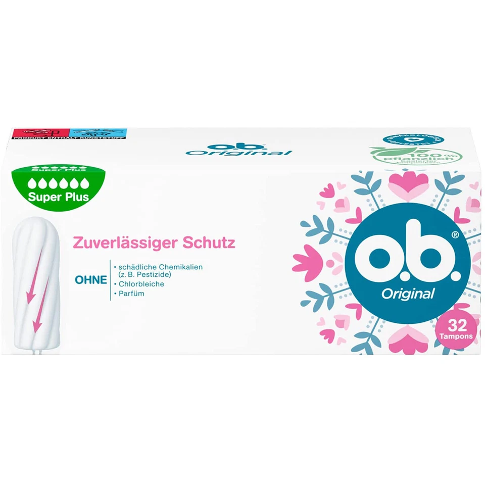 INTIMHYGIENE o.b. Original Tampons super mit geschwungenen Rillen ohne Parfüm 32er
