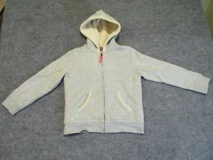 Lands' End Hoodie Girls Large Gray Sweatshirt Pink Trim Warm Lined Full Zip L - Picture 1 of 8