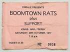 Boomtown Rats Original Used Concert Ticket Kings Hall Derby 29th Oct 1977
