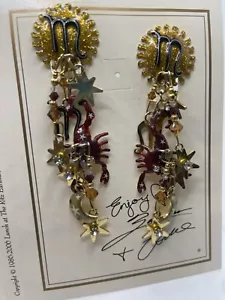 Lunch at The Ritz Scorpio Zodiac Post Dangle Earrings VTG 90s Signed Menu Card - Picture 1 of 10