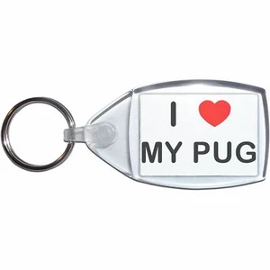 My Pug I Love Heart Clear Plastic Key Ring (S, M or L) - Picture 1 of 8