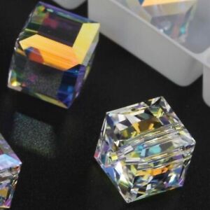 5601-08-001AB Swarovski Cube Beads - Crystal Aurore Boreale (001AB)