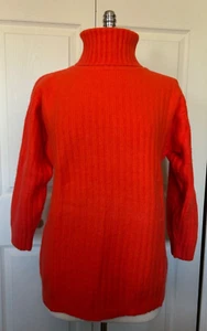 Vintage Women's Orange Ribbed Lambswool Angora Blend LS Turtleneck Sweater Sz L - Picture 1 of 6