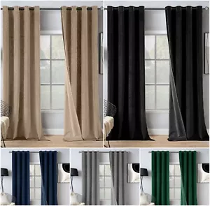 Thick Velvet Blackout Curtains Eyelet Ring Top Ready Made Pair Lined Curtains - Picture 1 of 43