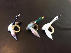 3 Wooden Duck Decoy Napkin Ring Holders Hand Painted Rustic - Picture 1 of 6