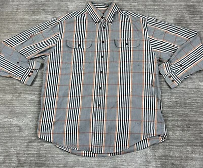Camisa Cabeza de Pato Para Hombre Grande Azul Naranja A Cuadros Expedición Manga Larga Con Botones Foto 1 de 4