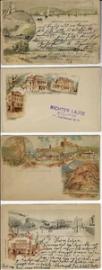 4 Budapest 1898 Exposition Postcards w/ Imprinted Stamps - Picture 1 of 2