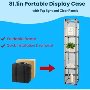 81.1in Square Portable Spiral Tower Display Case with Shelve, Top light & Panels - Picture 1 of 7