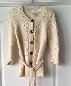 Vintage Ann Taylor Loft creme Grobstrick Cardigan Pullover mit Krawatte Größe Small - Bild 1 von 7