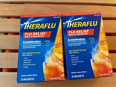 NEW 2 LOT of Theraflu Daytime Honey Lemon Flu Relief Max Strength Powder - Image 1 of 2