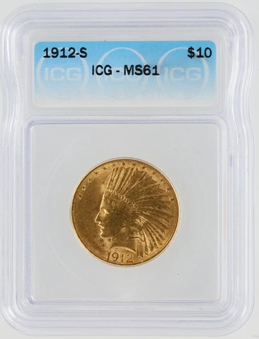 1912-S Gold Eagle ICG MS61 $10 Indian Head San Francisco Minted Gold Coin Cover