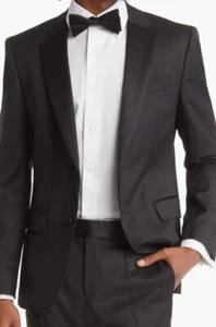 Hugo Boss Huge Virgin Wool Slim Fit Black Tuxedo Size 44 Long MSRP $995 - Picture 1 of 24
