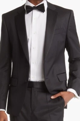 Hugo Boss Huge Virgin Wool Slim Fit Black Tuxedo Size 44 Long MSRP $995 - Image 1 of 4