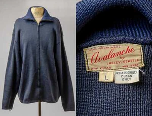 Chaqueta suéter tejida de lana virgen con cremallera completa de los años 50 Avalanche de Lasley - Imagen 1 de 8