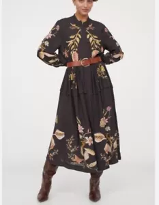 H&M long shirt dress dark brown/ floral size Xs (oversized) - Picture 1 of 7