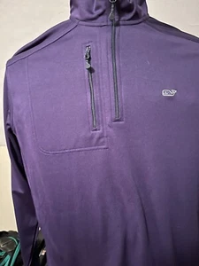 Nueva Jersey Vineyard Vines Golf 1/4 Cremallera - Berenjena Talla Mediana Logo Desbordamientos - Imagen 1 de 2
