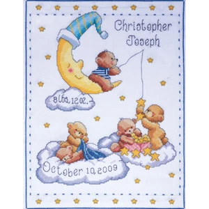 Tobin Bears In Clouds Birth Record Counted Cross Stitch Kit-11"X14" 14 Count - Picture 1 of 1