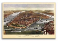 Bird's Eye View 1870 New York City, New York Vintage City Map - 24x36