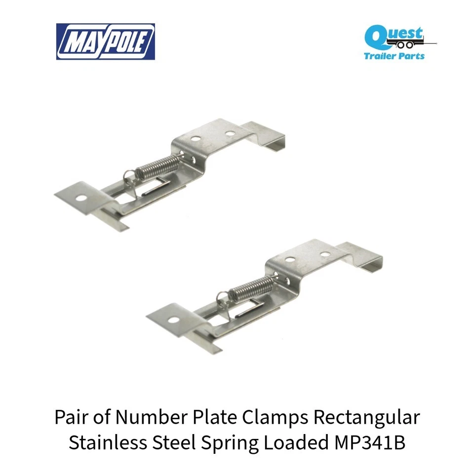 Pair of Number Plate Clamp Rectangular Stainless Steel Spring Loaded MP341B - Image 1 of 1