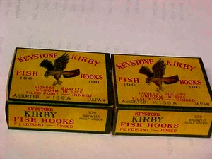 2 Boxen Vintage Keystone Kirby Fischhaken in Box X139A bronziert rostfrei Japan - Bild 1 von 5