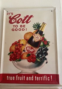 Vintage Original COTT Soda Tin Metal Advertising Sign Vibrant Excellent Cond - Picture 1 of 6