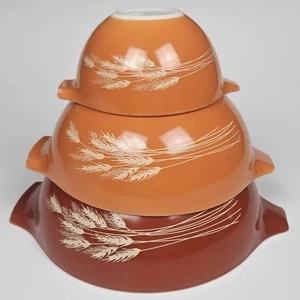 Vintage Pyrex Herbst Ernte Weizen Aschenputtel Rührschüsseln Set 441, 443, 444 LESEN - Bild 1 von 10