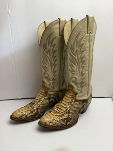 VTG Justin Western Cowboy Python Snake Skin Beige Womans Boots Size 7 B 4697 - Picture 1 of 15