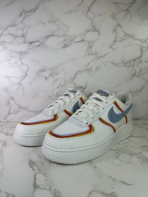 Nike Mujer Air Force 1 Baja Vela Denim Swoosh Tenis Blanco Azul Talla 8 Foto 1 de 4