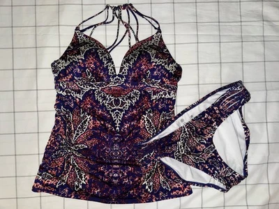 Conjunto de Maiô Athleta Tankini Roxo Boho Floral Estampa Paisley Tamanho Médio Novo sem etiquetas - Imagem 1 de 4